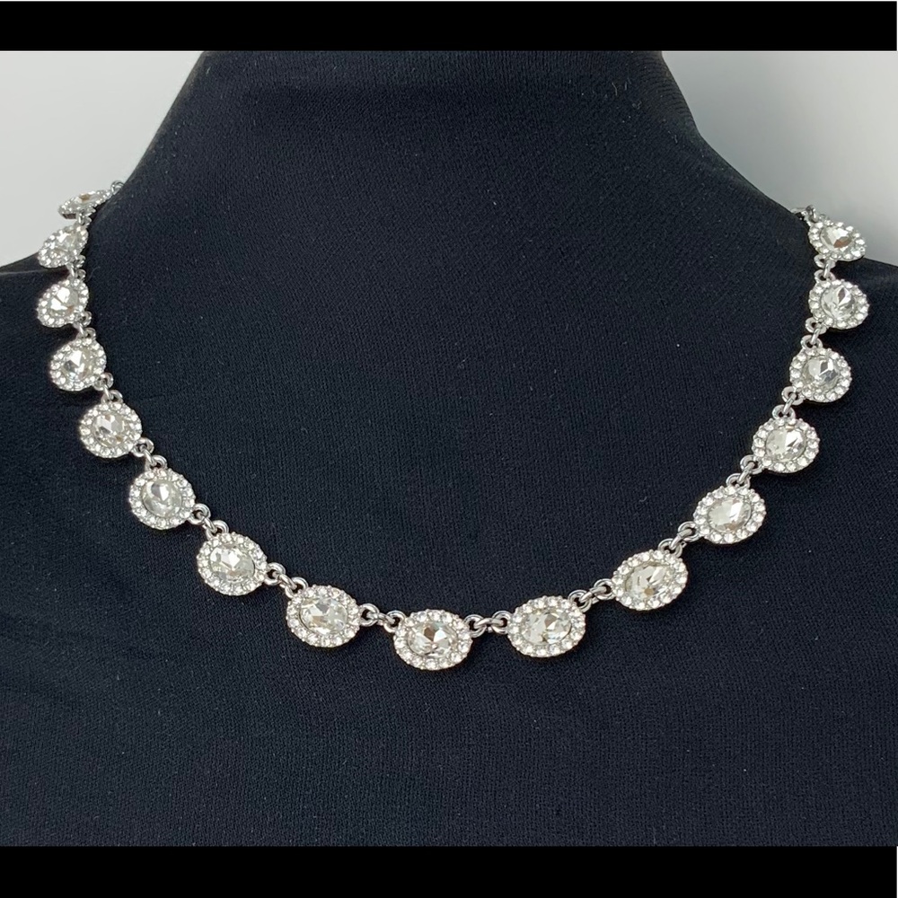 Charter Club Silver Round Clear Crystal  Necklace NWOT